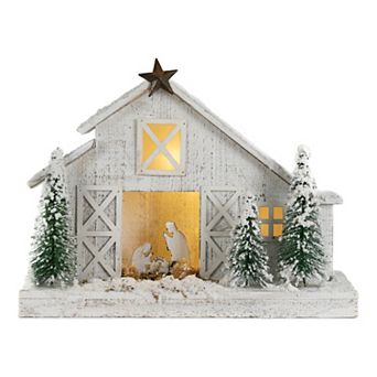 Melrose LED Flocked Nativity Stable Table Decor