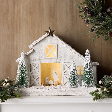 Melrose LED Flocked Nativity Stable Table Decor
