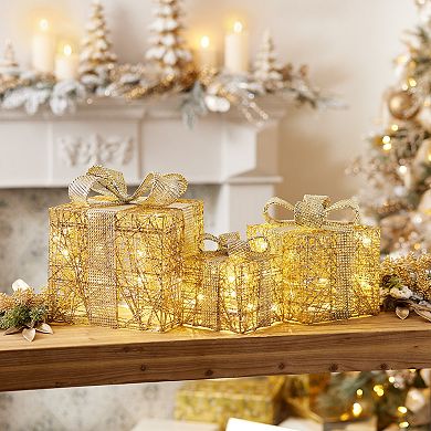 Melrose LED Wrapped Presents Table Decor 3 pc Set