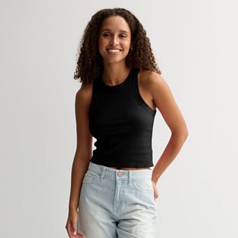 Juniors' SO® Cropped High Neck Rib Tank Top