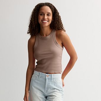 Juniors' SO® Cropped High Neck Rib Tank Top