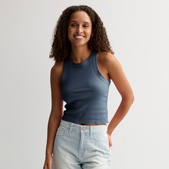 Juniors' SO® Cropped High Neck Rib Tank Top