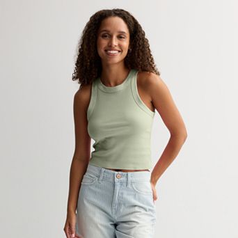 Juniors' SO® Cropped High Neck Rib Tank Top
