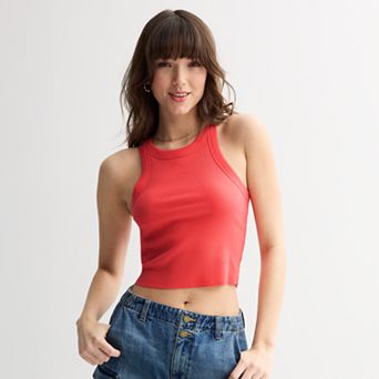 Juniors' SO® Cropped High Neck Rib Tank Top
