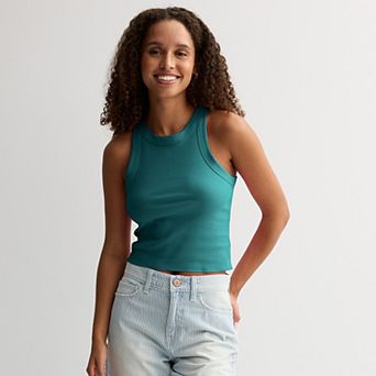 Juniors' SO® Cropped High Neck Rib Tank Top