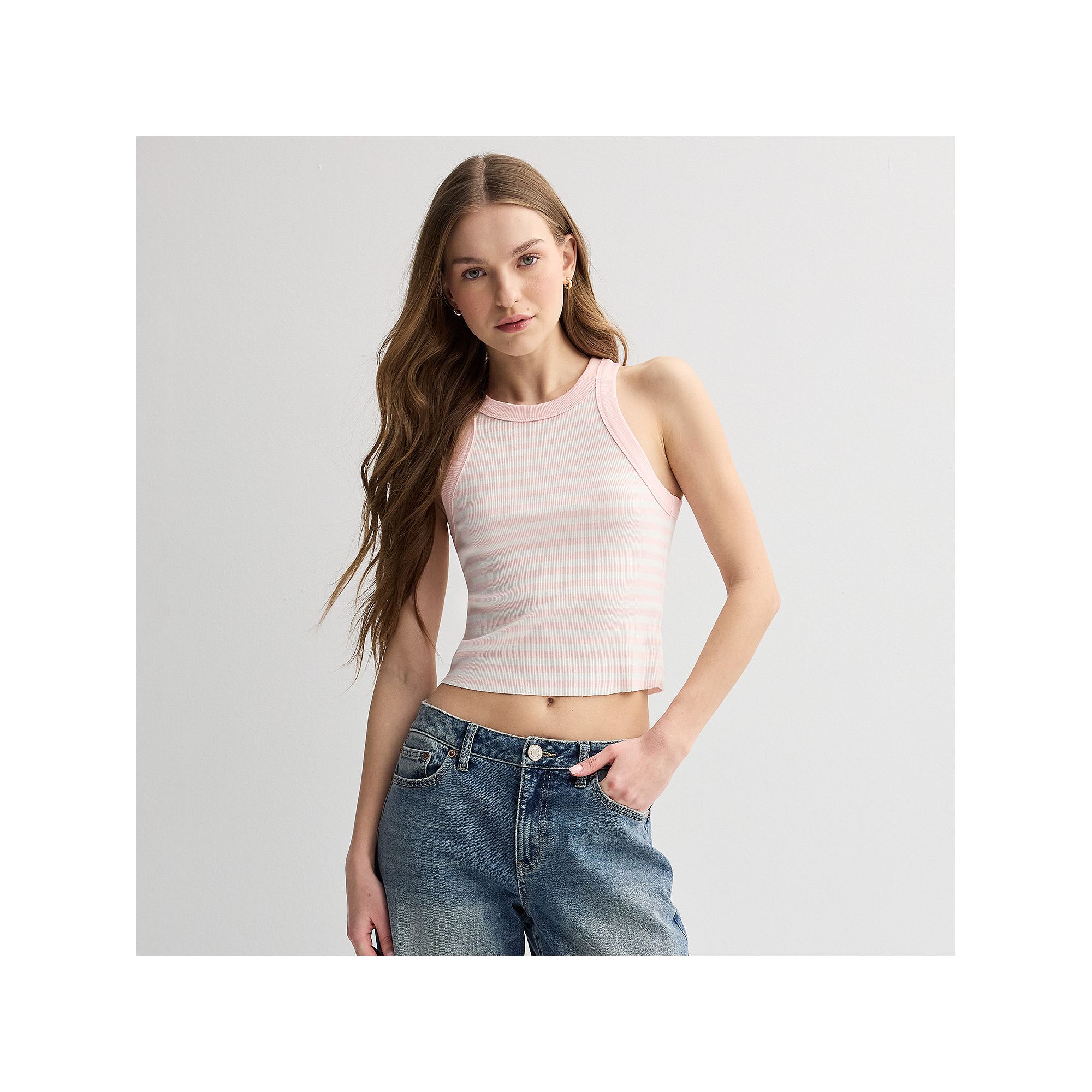 Juniors SO® High Neck Rib Tank Top, Girls, Size: XS, Pink Stripe