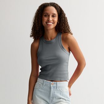 Juniors' SO® Cropped High Neck Rib Tank Top