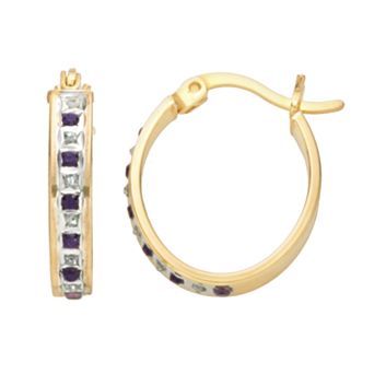 18k Gold-Over-Silver Amethyst and Diamond Accent Oval Hoop Earrings