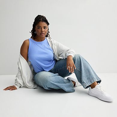 Juniors' Plus Size SO® High Neck Rib Tank Top
