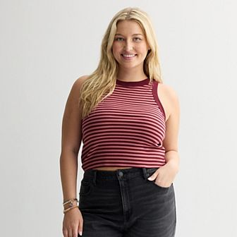 Juniors' Plus Size SO® High Neck Rib Tank Top