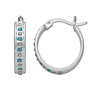 Diamond Mystique Platinum-Over-Silver Blue Topaz and Diamond Accent Oval Hoop Earrings