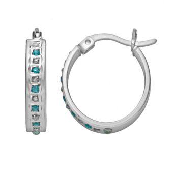 Diamond Mystique Platinum-Over-Silver Blue Topaz and Diamond Accent Oval Hoop Earrings