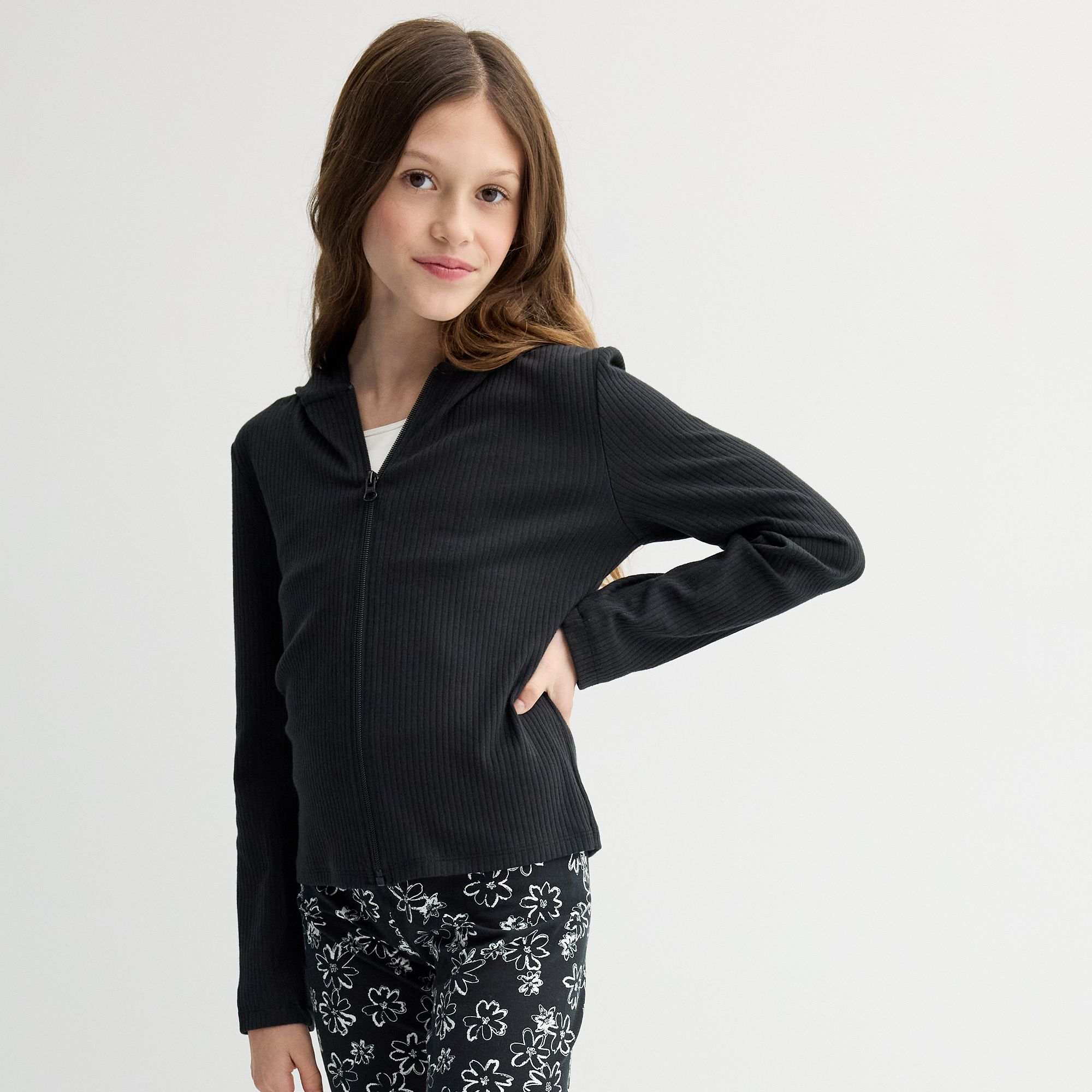 Girls 6-20 SO® Zip-Up Ribbed Hoodie in Regular & Plus Size, Girls, Size: 