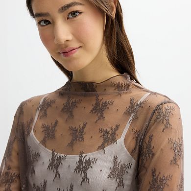 Juniors' Liberty Love Lace Long Sleeve Top