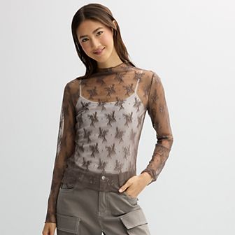 Juniors' Liberty Love Lace Long Sleeve Top