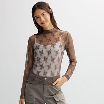 Juniors' Liberty Love Lace Long Sleeve Top