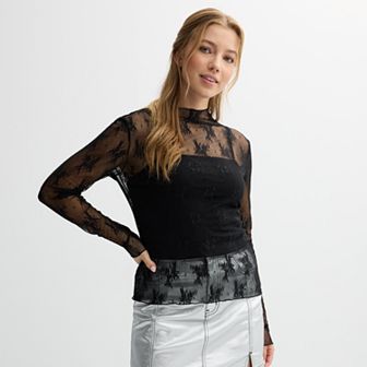 Juniors' Liberty Love Lace Long Sleeve Top