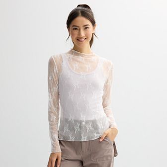 Juniors' Liberty Love Lace Long Sleeve Top