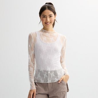 Juniors' Liberty Love Lace Long Sleeve Top