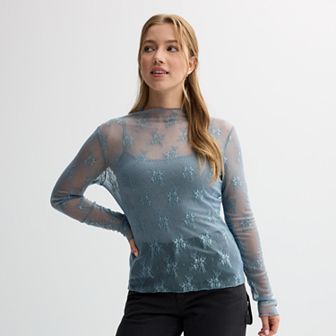Juniors' Liberty Love Lace Long Sleeve Top