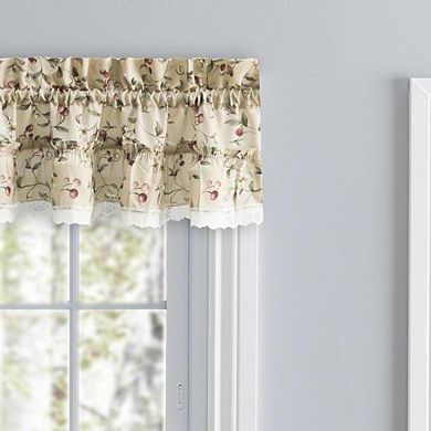 Cherries Ruffled 1.5" Rod Pocket Valance For Windows 52" X 12" Natural