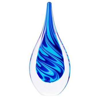 Luxury Lane Hand Blown Swirl Wave Tear Drop Sommerso Art Glass Sculpture