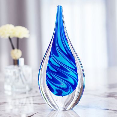 Luxury Lane Hand Blown Swirl Wave Tear Drop Sommerso Art Glass Sculpture