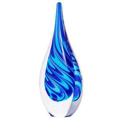 Luxury Lane Hand Blown Swirl Wave Tear Drop Sommerso Art Glass Sculpture