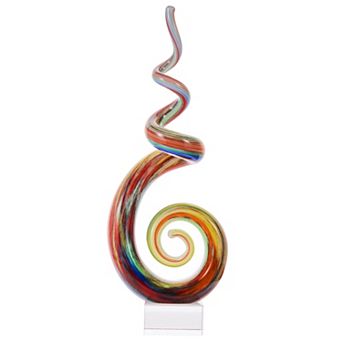 Luxury Lane Hand Blown Abstract Rainbow Swirl Sommerso Art Glass Sculpture
