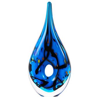 Luxury Lane Hand Blown Abstract Hollow Blue Tear Drop Sommerso Art Glass Sculpture