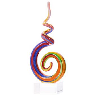 Luxury Lane Hand Blown Abstract Rainbow Swirl Sommerso Art Glass Sculpture