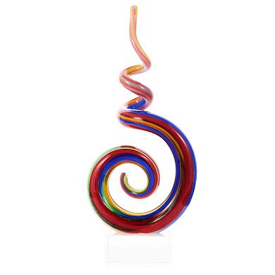 Luxury Lane Hand Blown Abstract Rainbow Swirl Sommerso Art Glass Sculpture