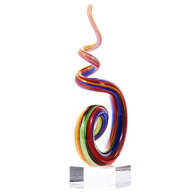 Luxury Lane Hand Blown Abstract Rainbow Swirl Sommerso Art Glass Sculpture
