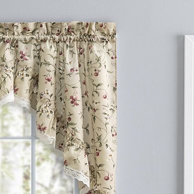 Cherries Ruffled 1.5" Rod Pocket Swag For Windows Lace Edge