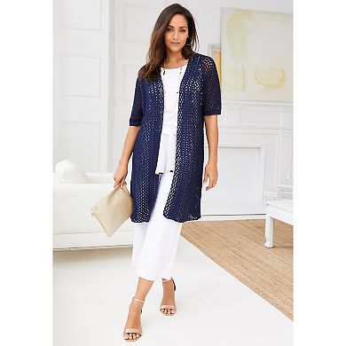 Jessica London Women's Plus Size Crochet Long Cardigan