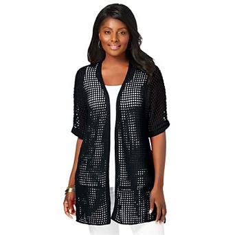 Jessica London Women's Plus Size Crochet Long Cardigan