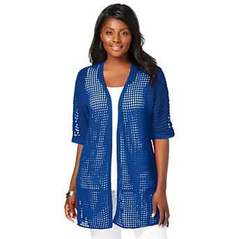 Jessica London Women's Plus Size Crochet Long Cardigan