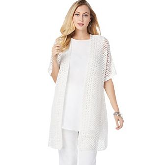 Jessica London Women's Plus Size Crochet Long Cardigan