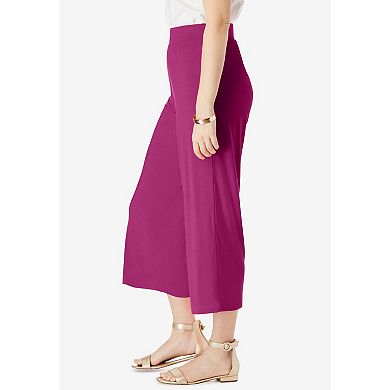 Jessica London Women's Plus Size Everyday Stretch Knit Wide Leg Crop Pant