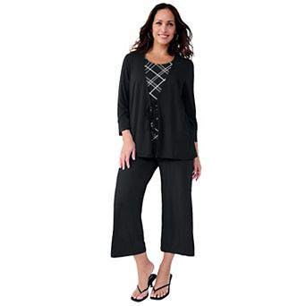 Jessica London Women's Plus Size Everyday Stretch Knit Wide Leg Crop Pant