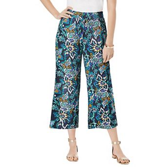 Jessica London Women's Plus Size Everyday Stretch Knit Wide Leg Crop Pant