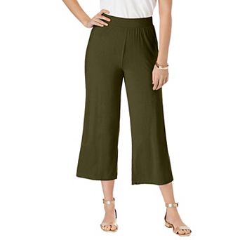Jessica London Women's Plus Size Everyday Stretch Knit Wide Leg Crop Pant