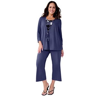 Jessica London Women's Plus Size Everyday Stretch Knit Wide Leg Crop Pant