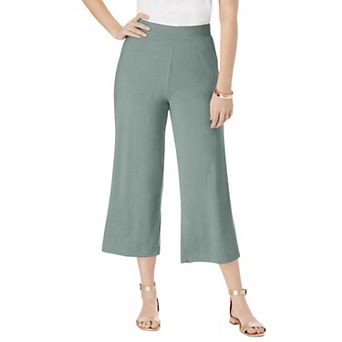 Jessica London Women's Plus Size Everyday Stretch Knit Wide Leg Crop Pant