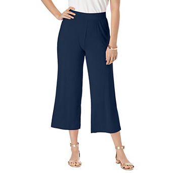 Jessica London Women's Plus Size Everyday Stretch Knit Wide Leg Crop Pant