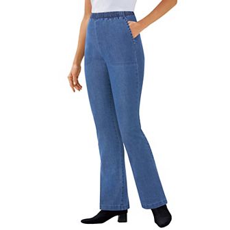 Woman Within Plus Size Fineline Stretch Denim Pull-On Bootcut Jeans