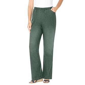 Woman Within Plus Size Fineline Stretch Denim Pull-On Bootcut Jeans