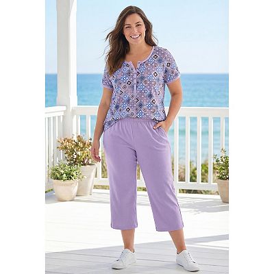 Woman Within Plus Size Petite 7-Day Elastic-Waist Stretchy Knit Capri