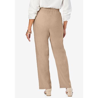Jessica London Women's Plus Size Lightweight Linen-Blend Straight-Leg Pants