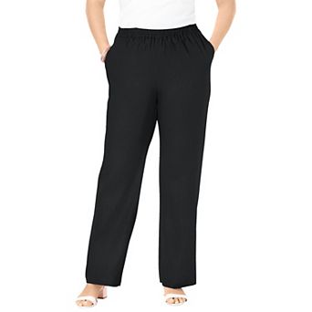 Jessica London Women's Plus Size Lightweight Linen-Blend Straight-Leg Pants